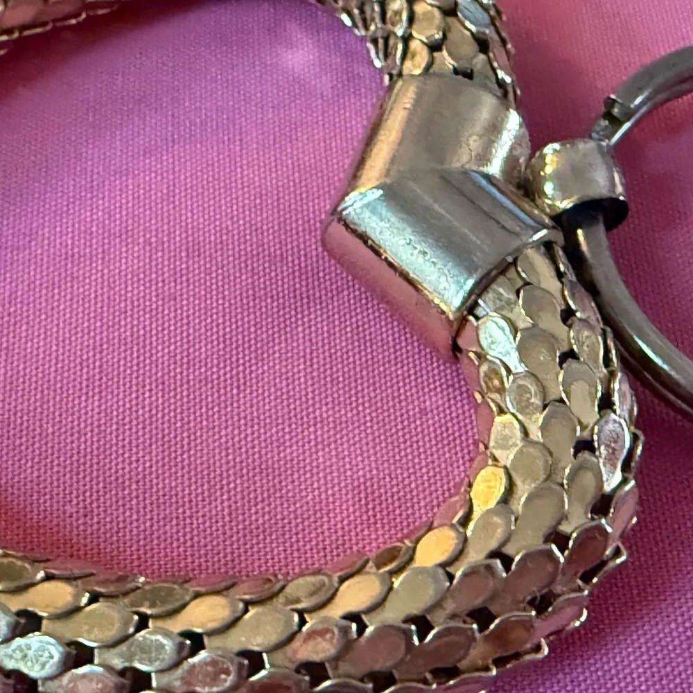 Vintage Whiting & Davis Gold Tone Mesh Heart Keychain Key‎ Ring Fob